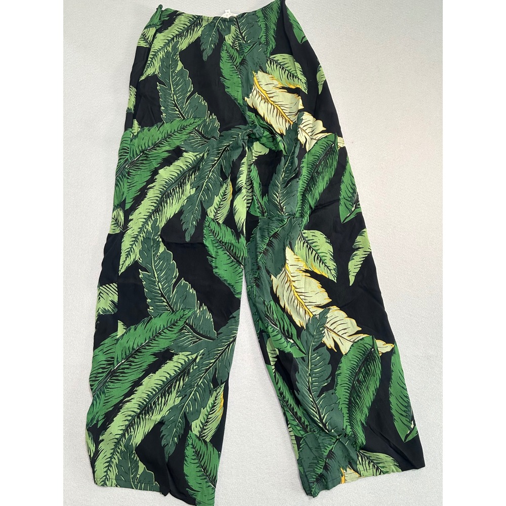 Beach Riot Wide Leg Pants Womens Medium Black Green Tropical Palm Leaf Print - Picture 8 of 9